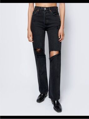RE/DONE High Rise Loose Jeans in Washed Black With Rips New from Revolve